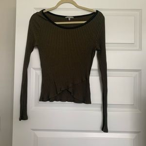 Olive Green Ribbed Fitted Shirt